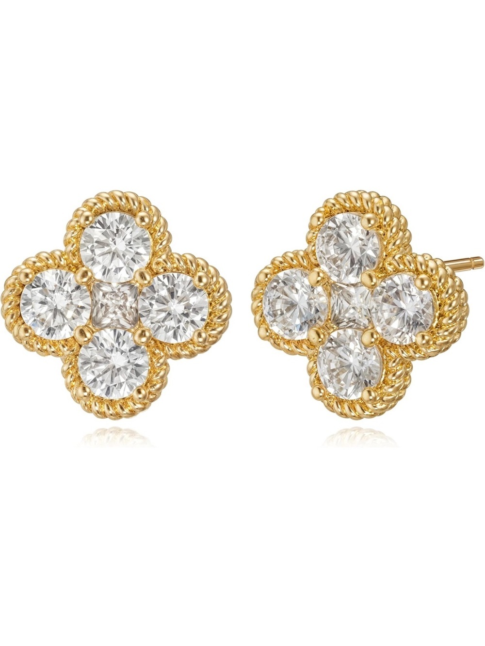 14K Gold Plated CZ Crystal Clover Stud Earrings